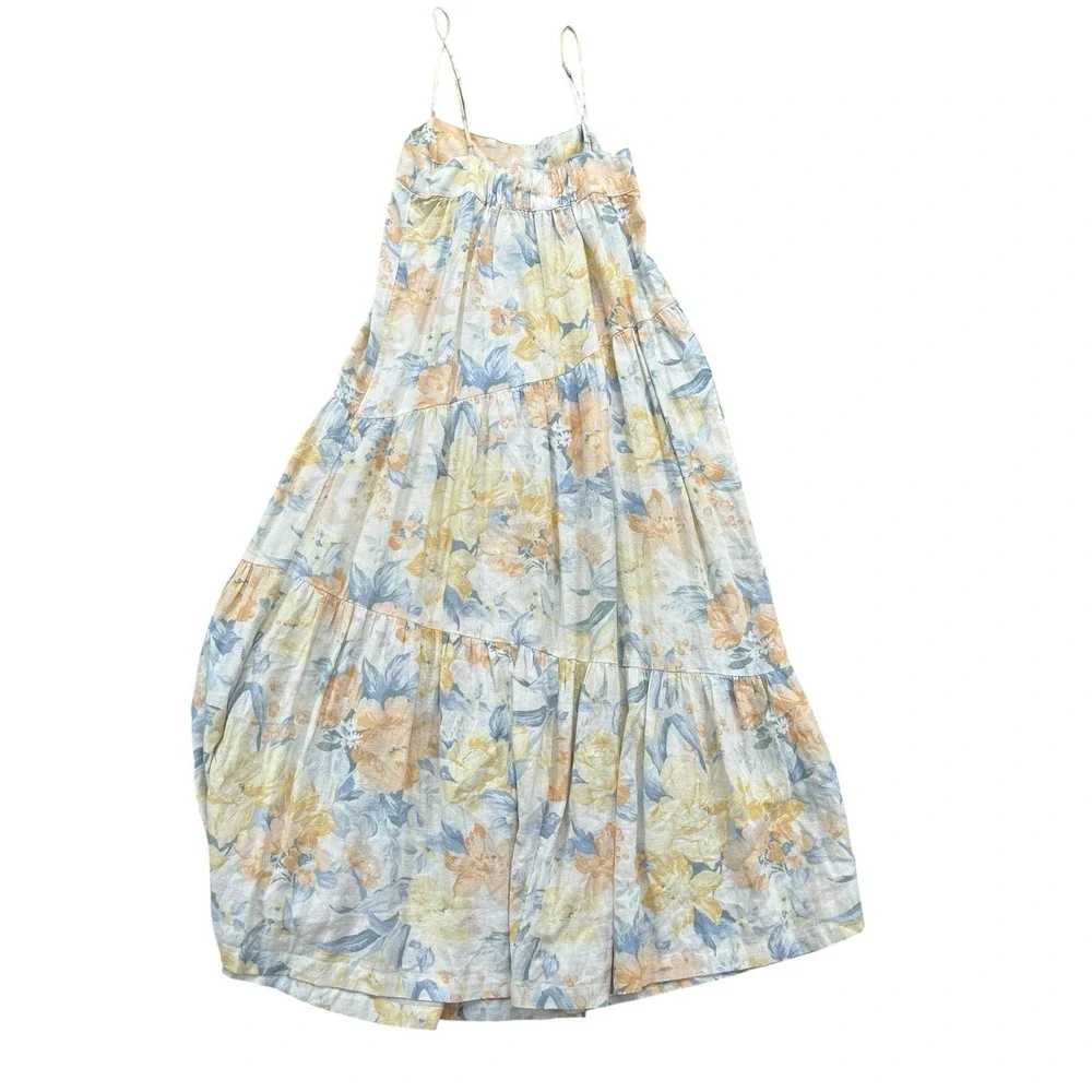 Abercrombie & Fitch Boho Linen Blend Asymmetrical Floral Maxi Dress Size‎ XS